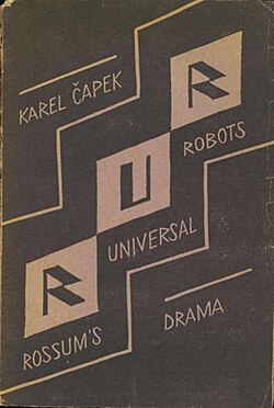 Cover of the first edition of the play designed by Josef Čapek, Aventinum, Prague, 1920