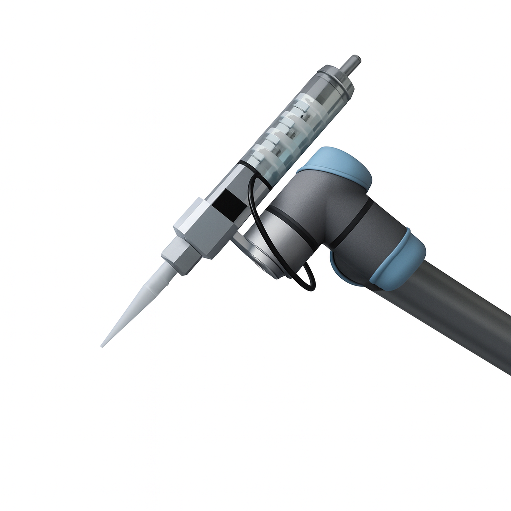 An image of a glue dispensing end effector.