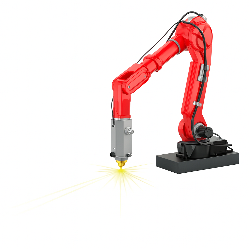 An image of a robot fitted with a laser cutting end effector.