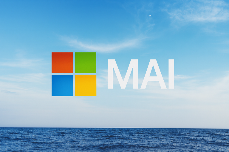 The Microsoft MAI logo appears above a calm ocean under a bright blue sky with soft clouds and clear horizon.