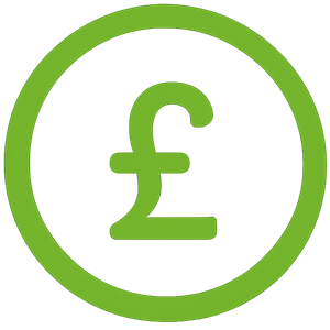 A pound image representing affordable prices.
